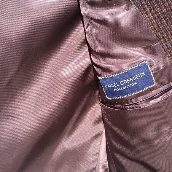 DANIEL CREMIEUX Blazer Mens 38S Brown Sport Coat Jacket Classic Houndstooth Vtg - Picture 11 of 15